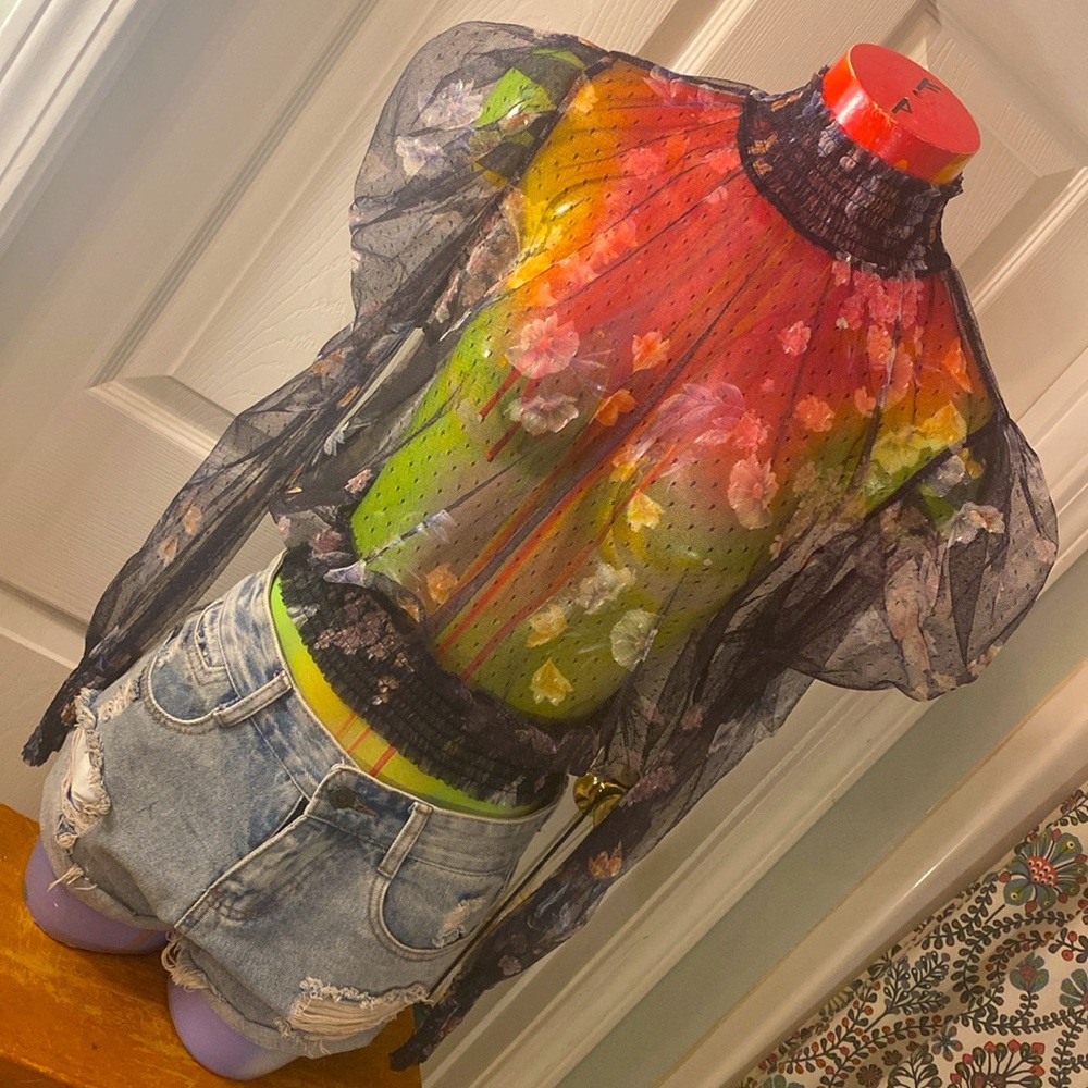 Chic Floral Sheer Black Blouse with Timeless Appeal